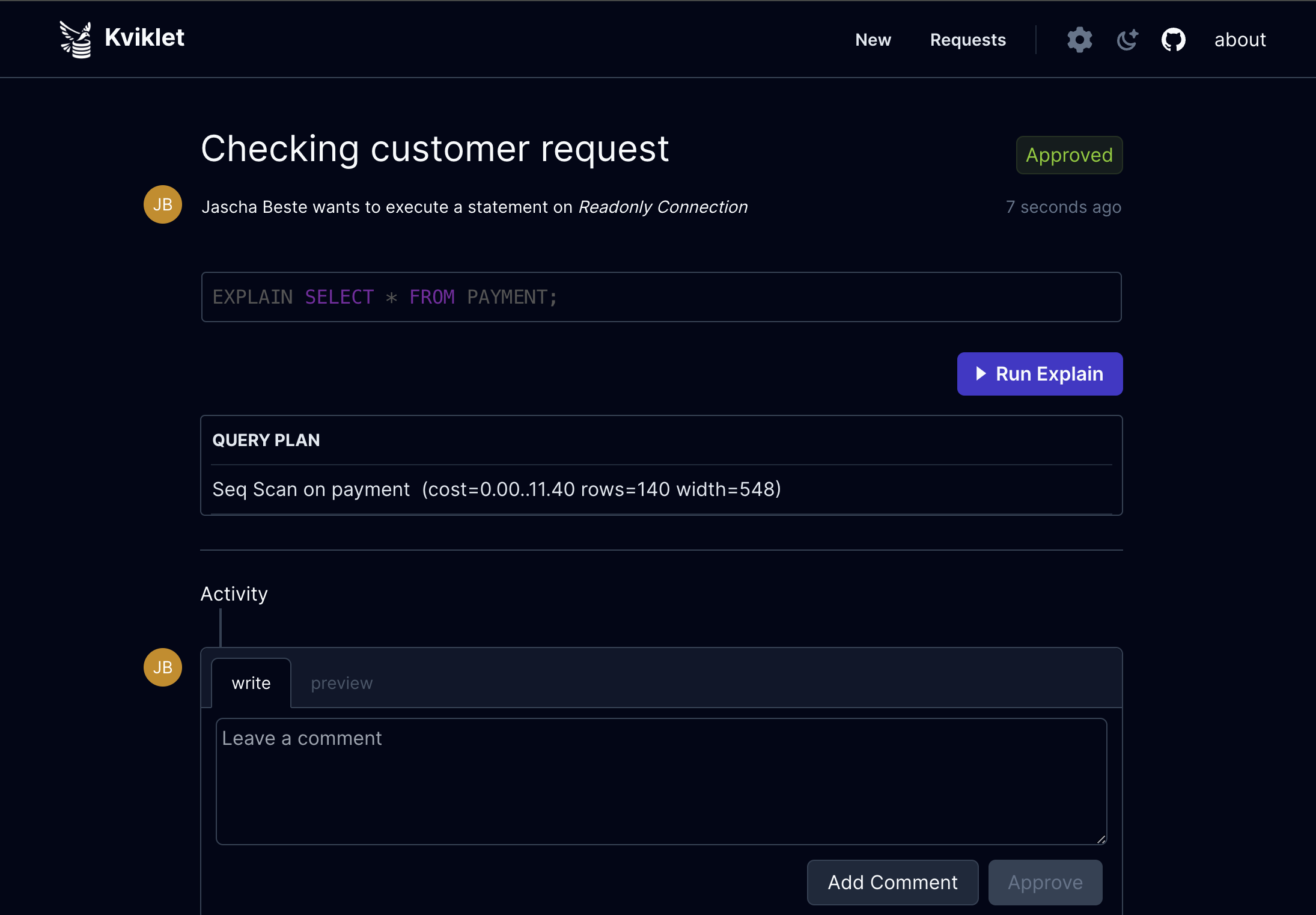 Run explain statement to test sql query before execution