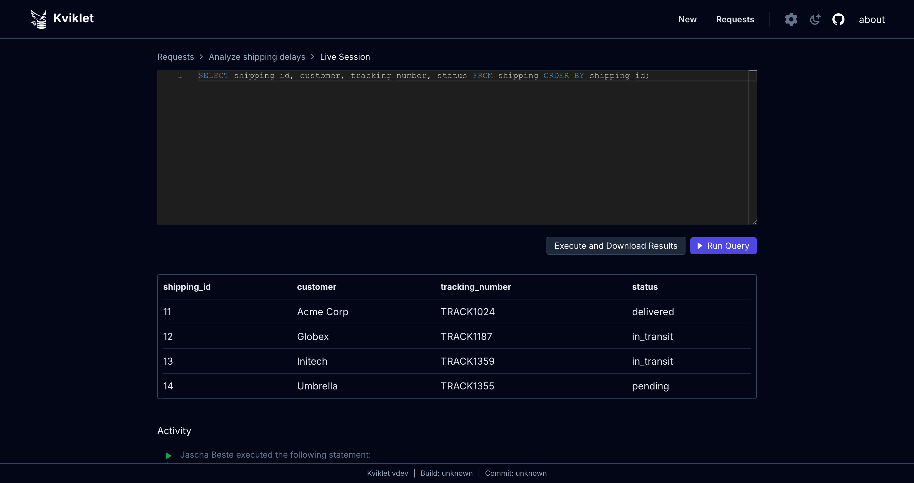 Query database using browser based SQL IDE